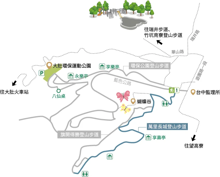 台中大肚山萬里長城登山步道地圖 台中大肚山萬里長城登山步道地圖