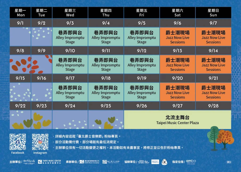 2025台北爵士音樂節完整節目時間表。
