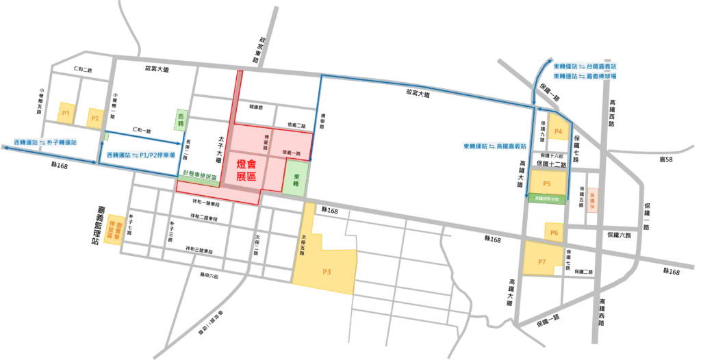 停車場與接駁路線全圖